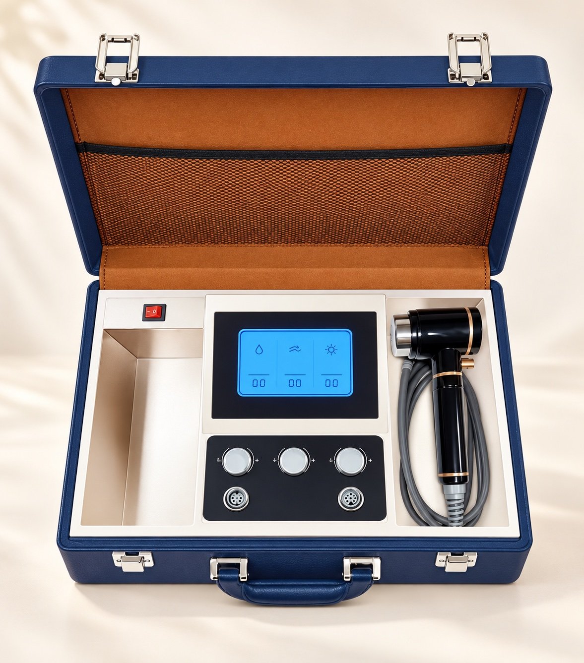 Facial care equipment in an open case