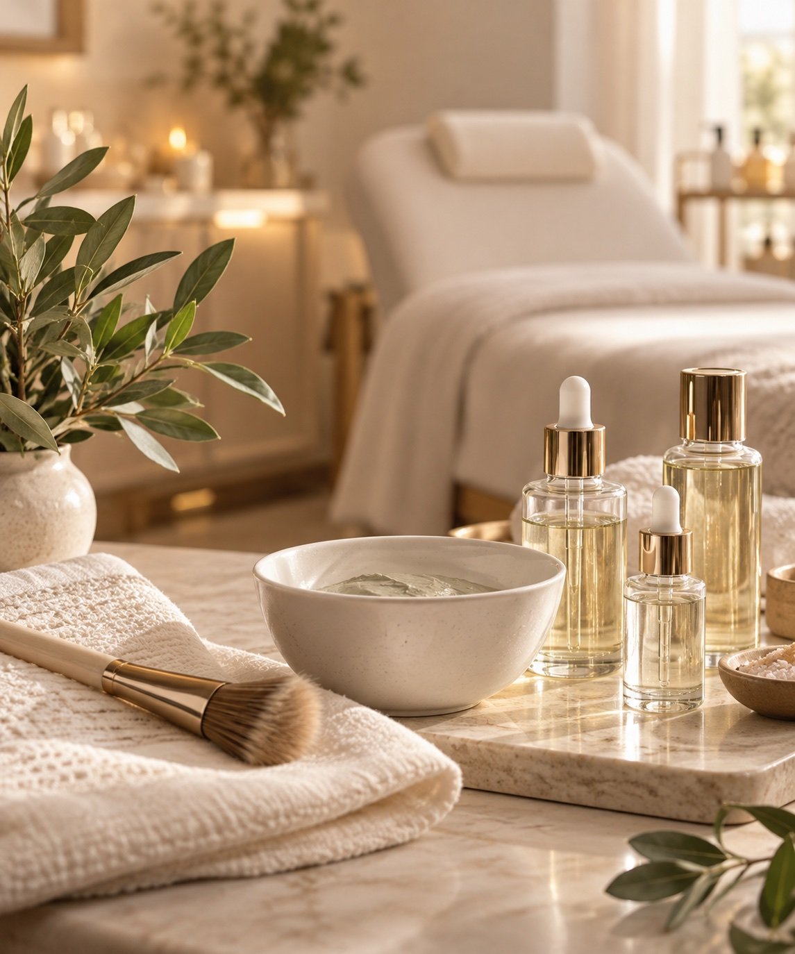 Illustrative facial care setting with skincare essentials
